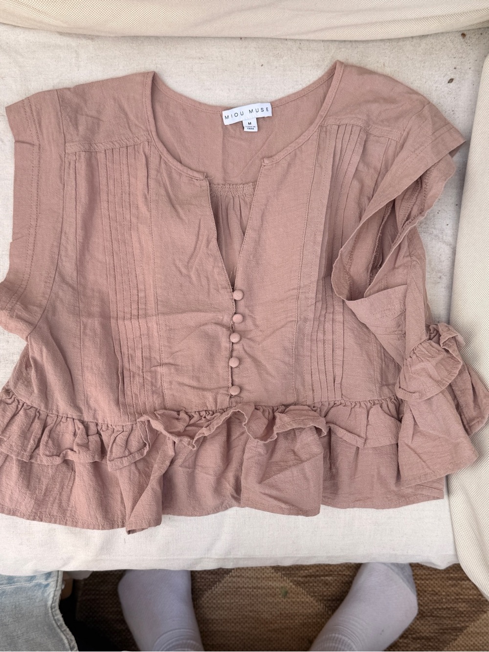 Miu Muse Women's Rose Blush Ruffle Button-Front Blouse